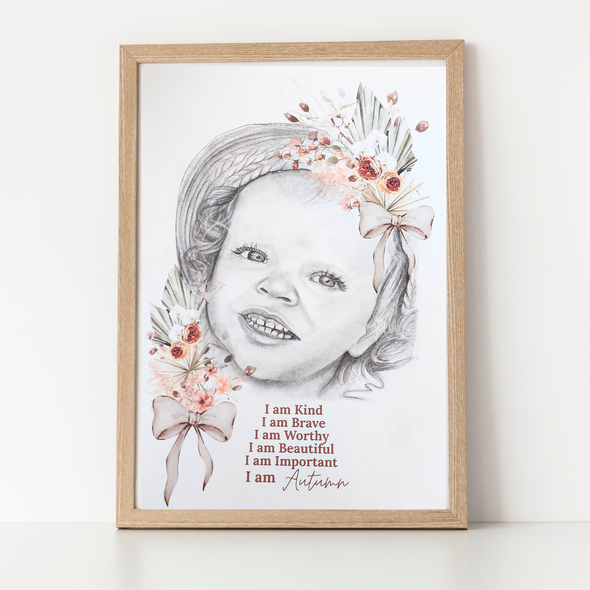 Custom Affirmation Art Keepsake A3 Print-Hand-drawn Portrait of Child/Baby