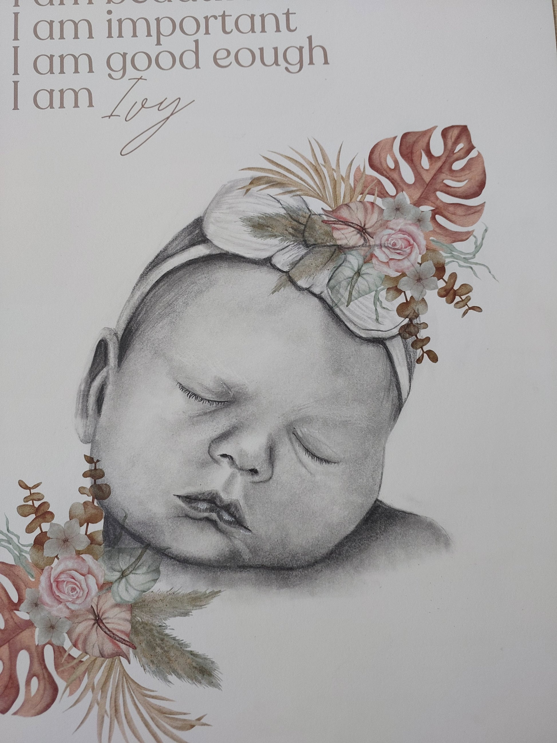 Custom Affirmation Art Keepsake A3 Print-Hand-drawn Portrait of Child/Baby