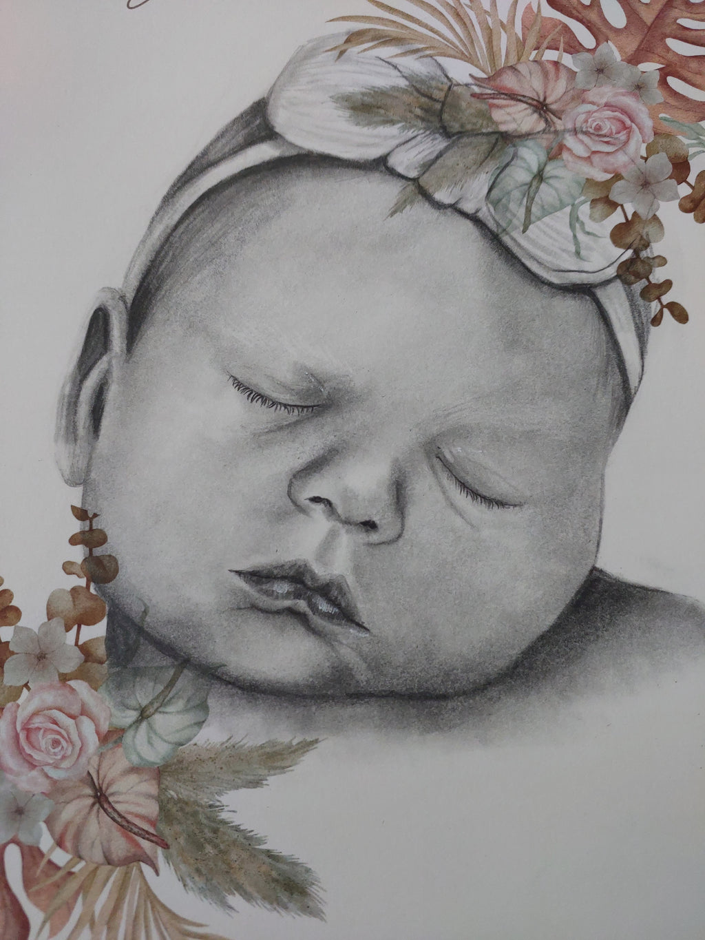 Custom Affirmation Art Keepsake A3 Print-Hand-drawn Portrait of Child/Baby
