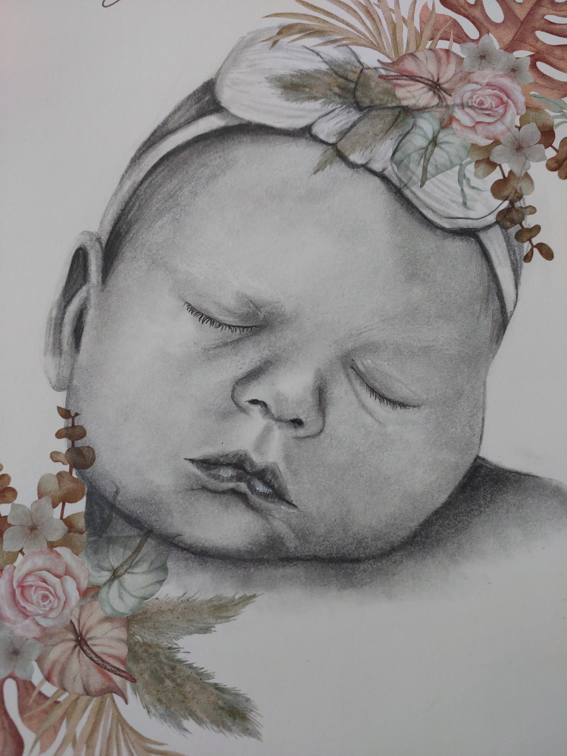 Custom Affirmation Art Keepsake A3 Print-Hand-drawn Portrait of Child/Baby