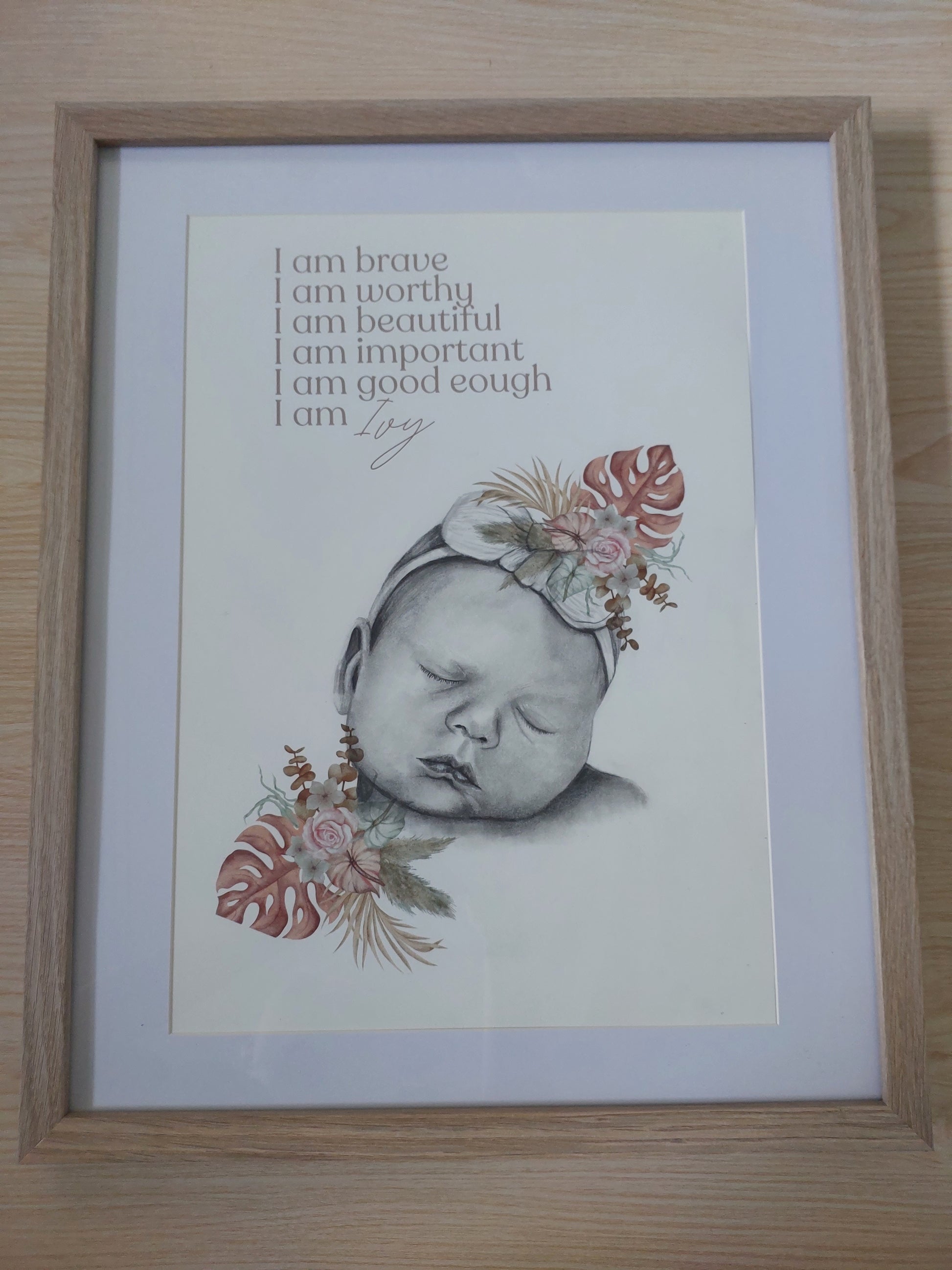 Custom Affirmation Art Keepsake A3 Print-Hand-drawn Portrait of Child/Baby