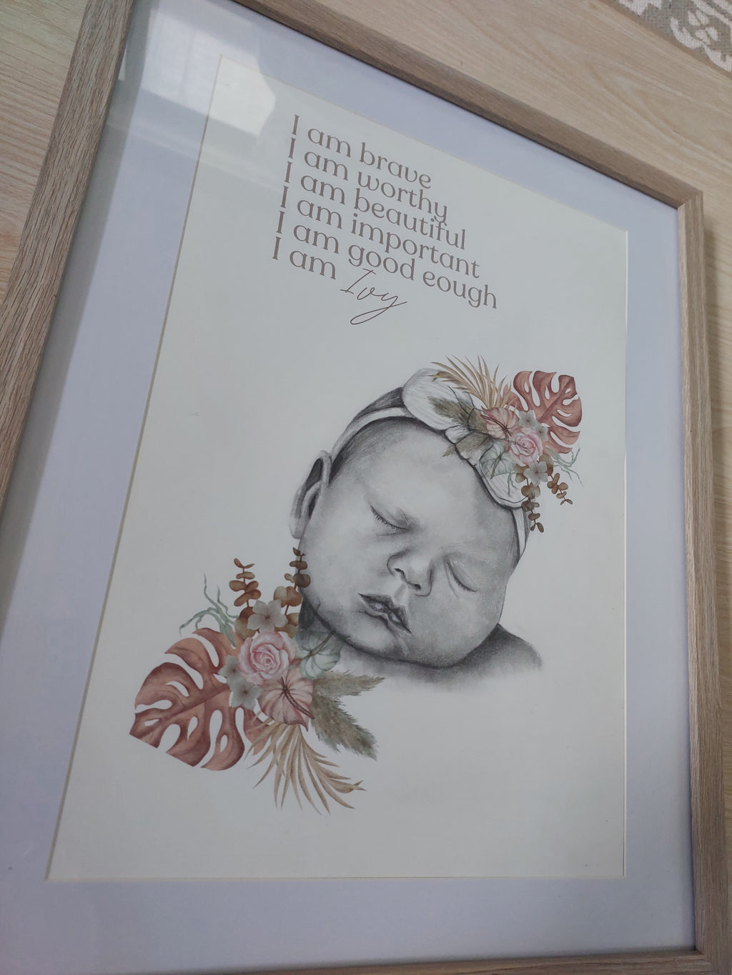 Custom Affirmation Art Keepsake A3 Print-Hand-drawn Portrait of Child/Baby