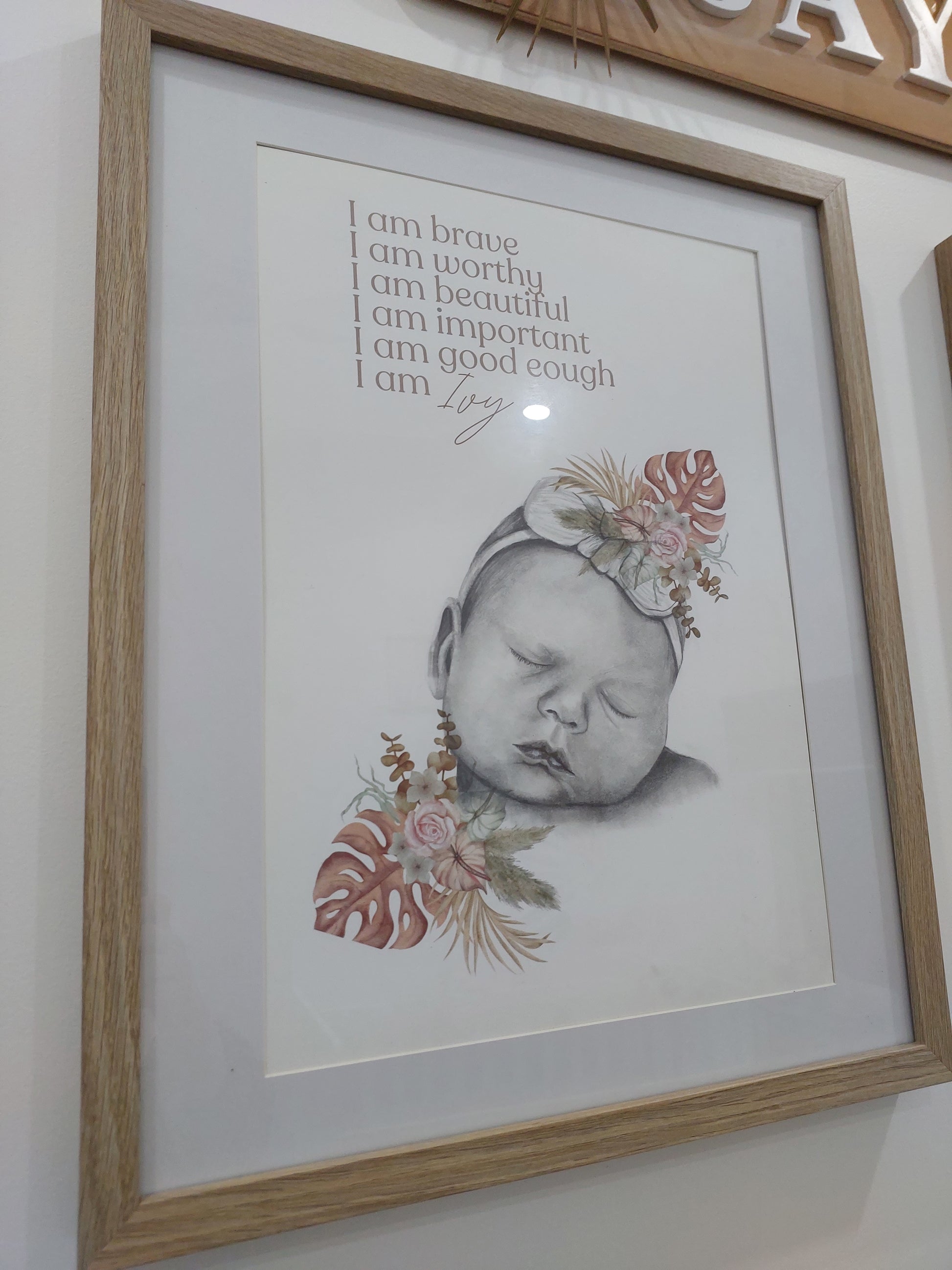 Custom Affirmation Art Keepsake A3 Print-Hand-drawn Portrait of Child/Baby