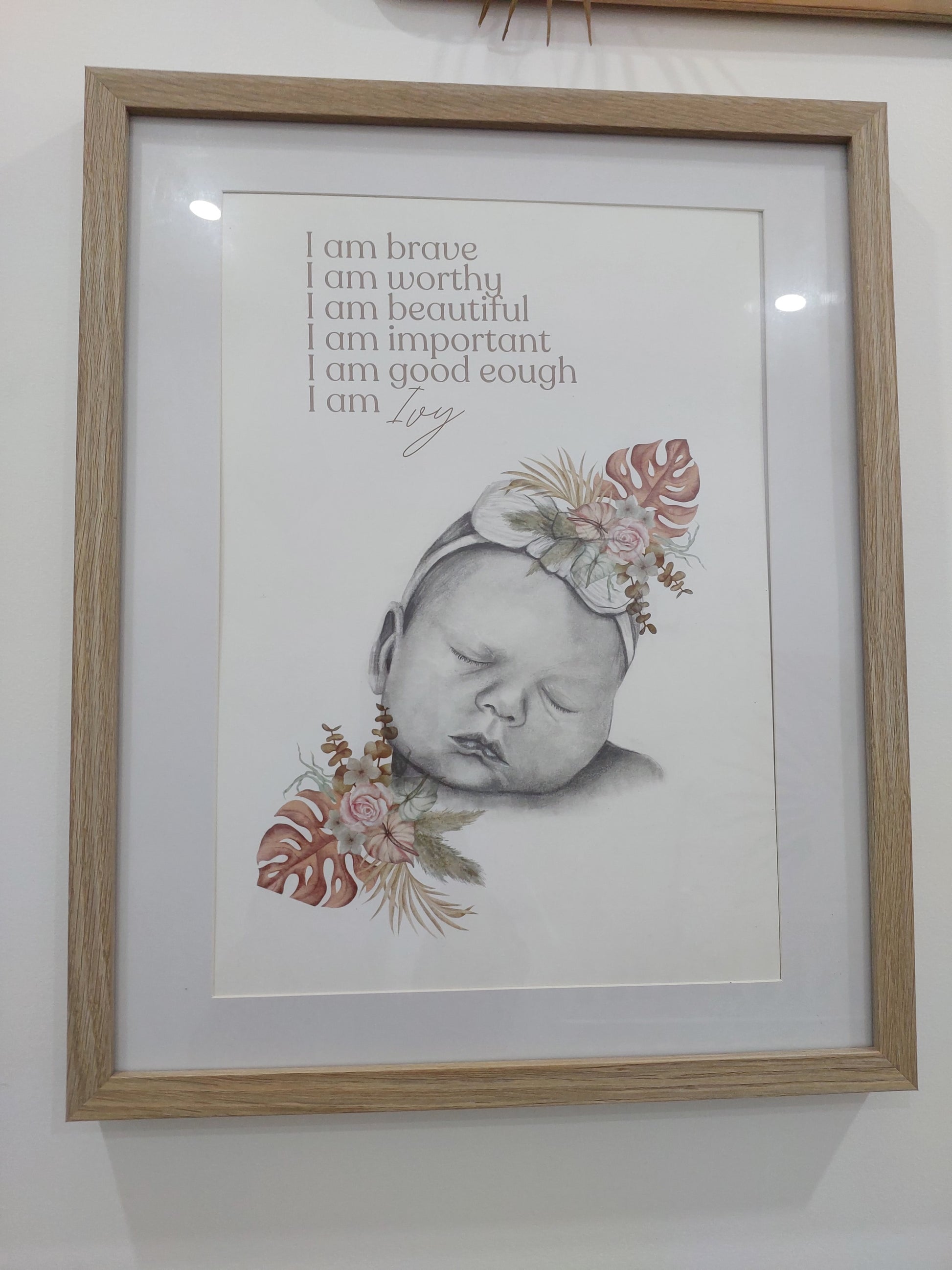 Custom Affirmation Art Keepsake A3 Print-Hand-drawn Portrait of Child/Baby