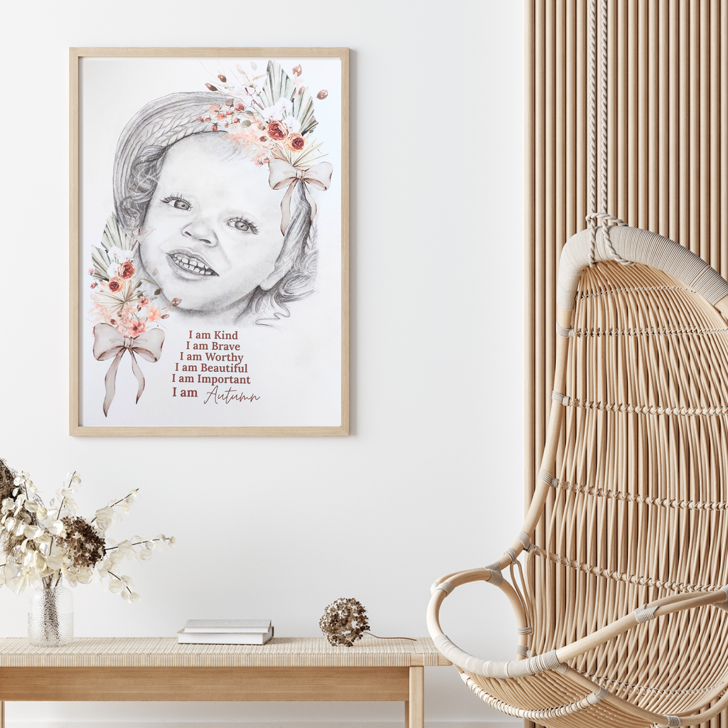 Custom Affirmation Art Keepsake A3 Print-Hand-drawn Portrait of Child/Baby