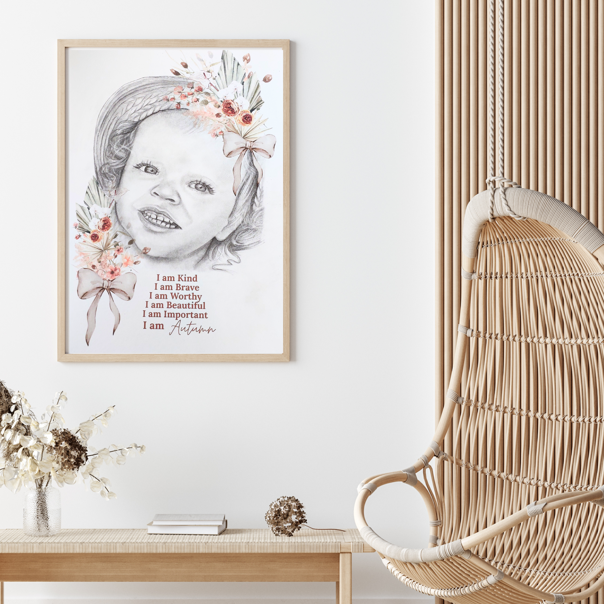 Custom Affirmation Art Keepsake A3 Print-Hand-drawn Portrait of Child/Baby
