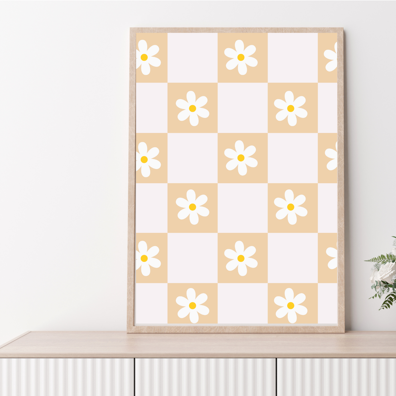 Daisy Gingham Boho Printable Wall Art Beautiful Nursery Wall Art-Digital Download