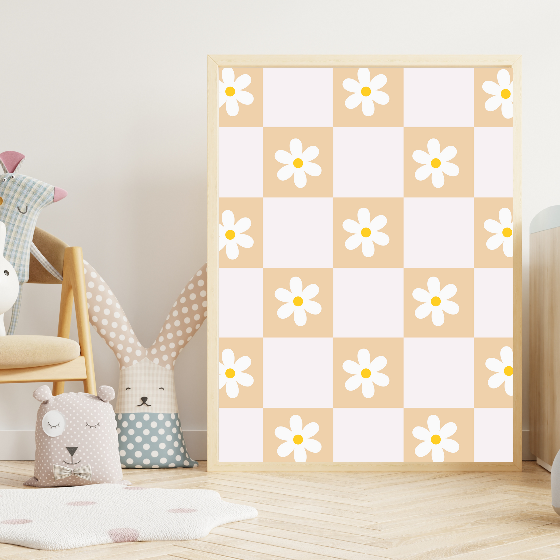 Daisy Gingham Boho Printable Wall Art Beautiful Nursery Wall Art-Digital Download