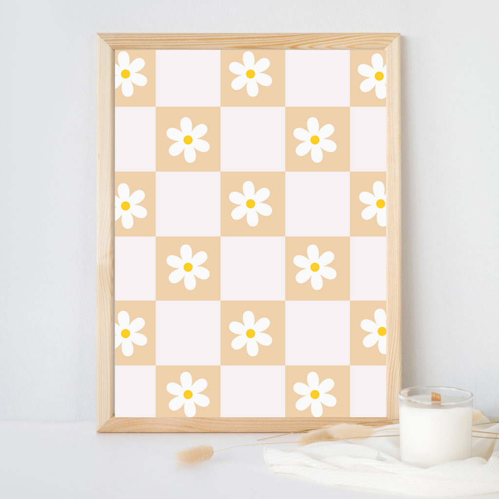 Daisy Gingham Boho Printable Wall Art Beautiful Nursery Wall Art-Digital Download