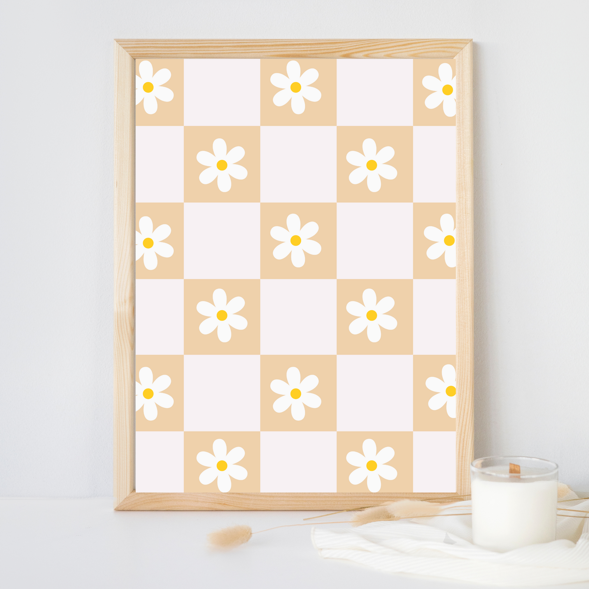 Daisy Gingham Boho Printable Wall Art Beautiful Nursery Wall Art-Digital Download