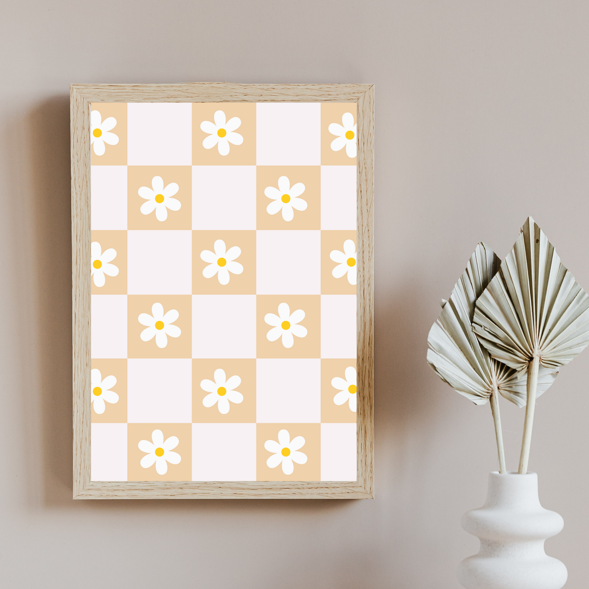Daisy Gingham Boho Printable Wall Art Beautiful Nursery Wall Art-Digital Download