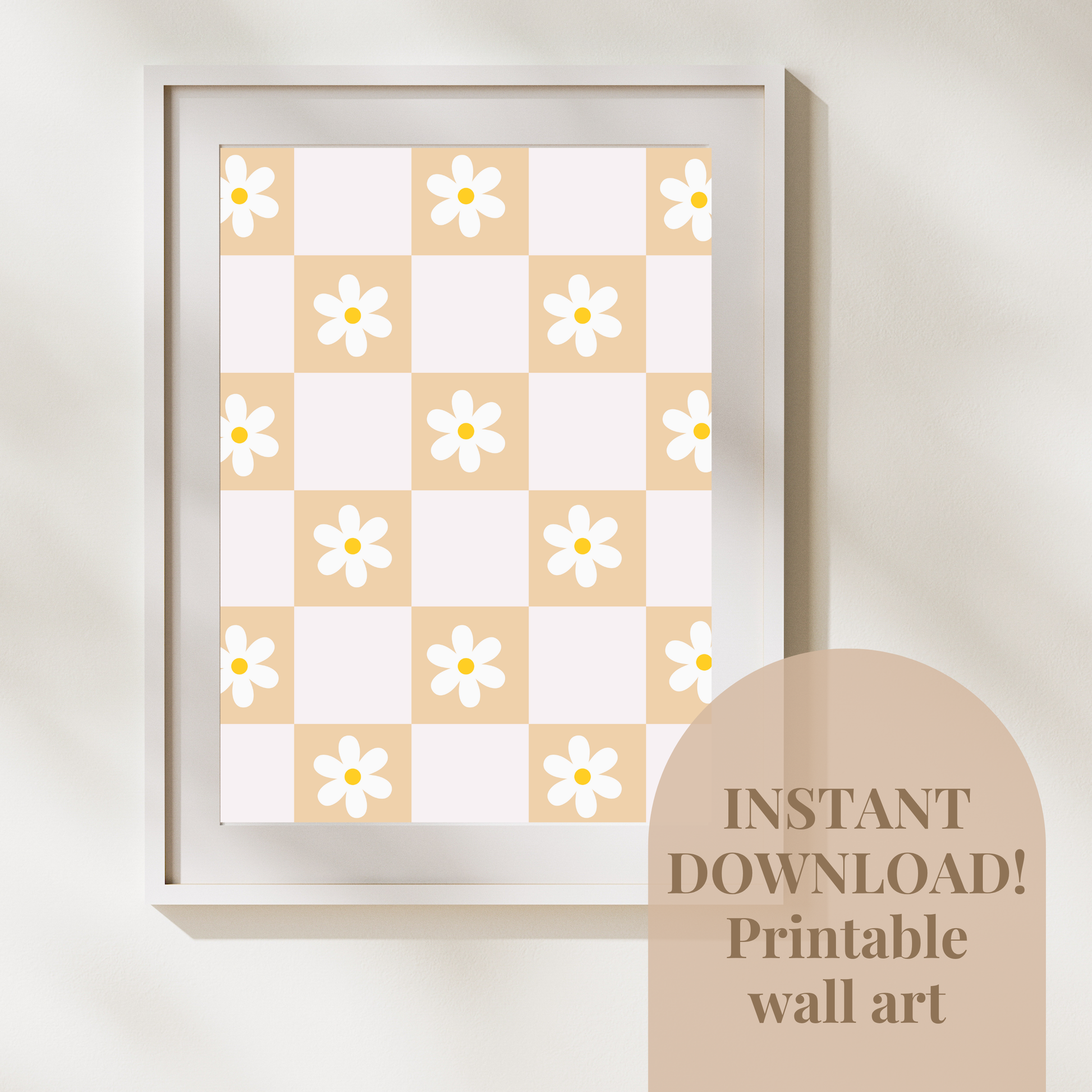 Daisy Gingham Boho Printable Wall Art Beautiful Nursery Wall Art-Digital Download