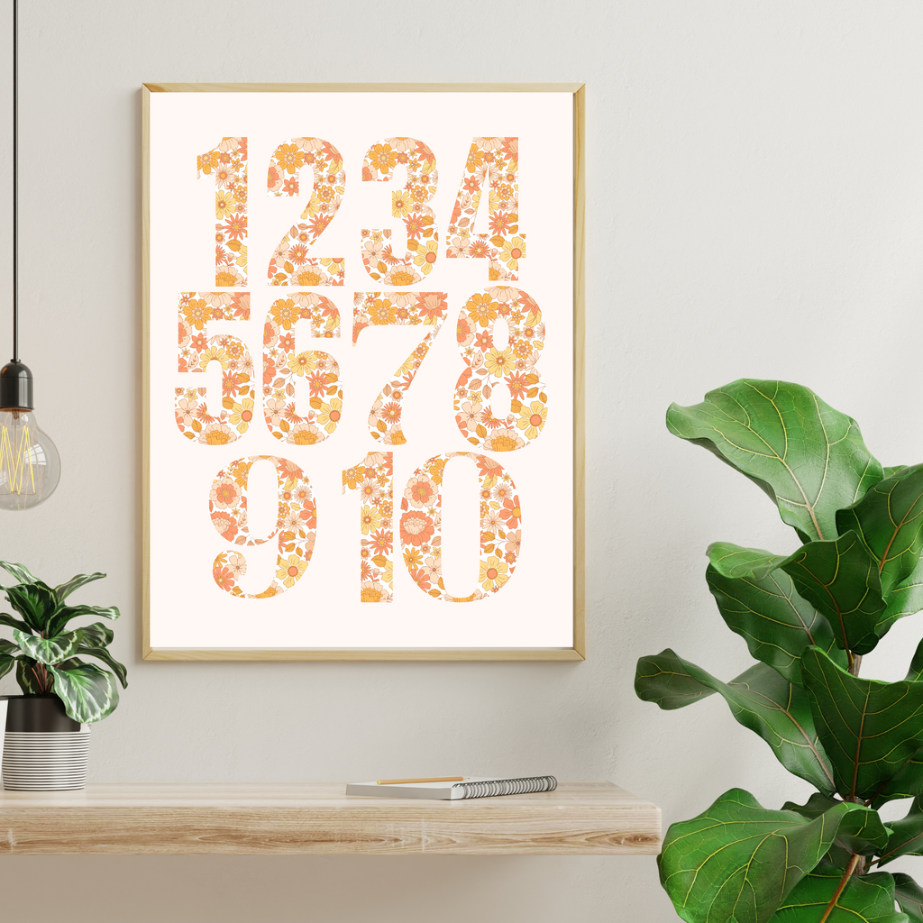 Retro Floral Boho Printable Nursery Wall Art ABC Alphabet Print