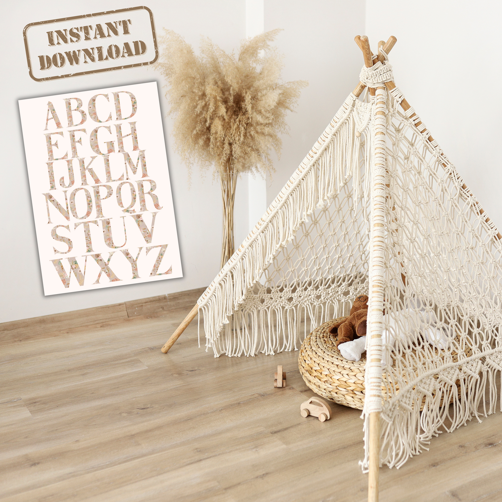 Boho Floral ABC Alphabet Poster
