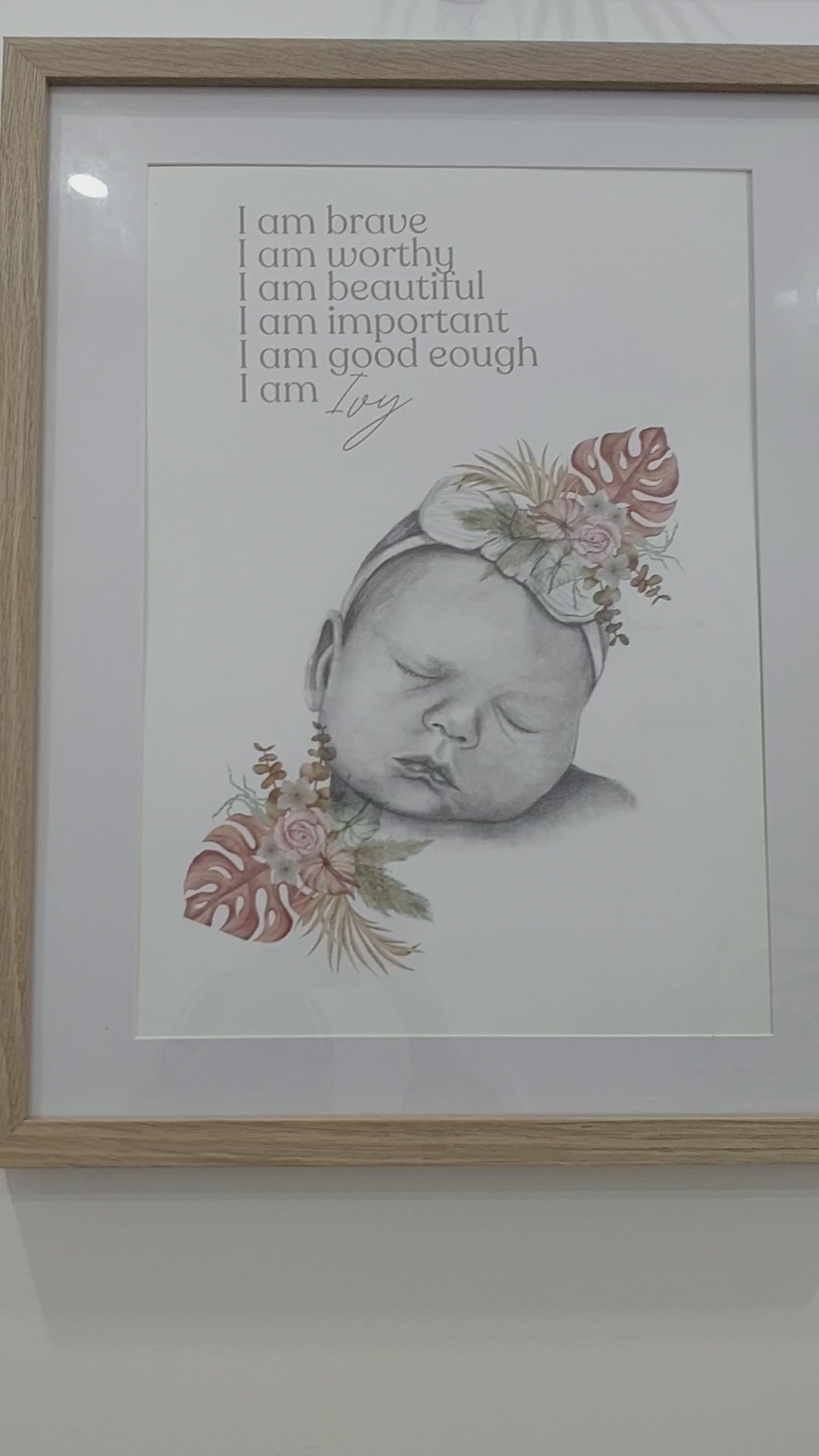 Custom Affirmation Art Keepsake A3 Print-Hand-drawn Portrait of Child/Baby