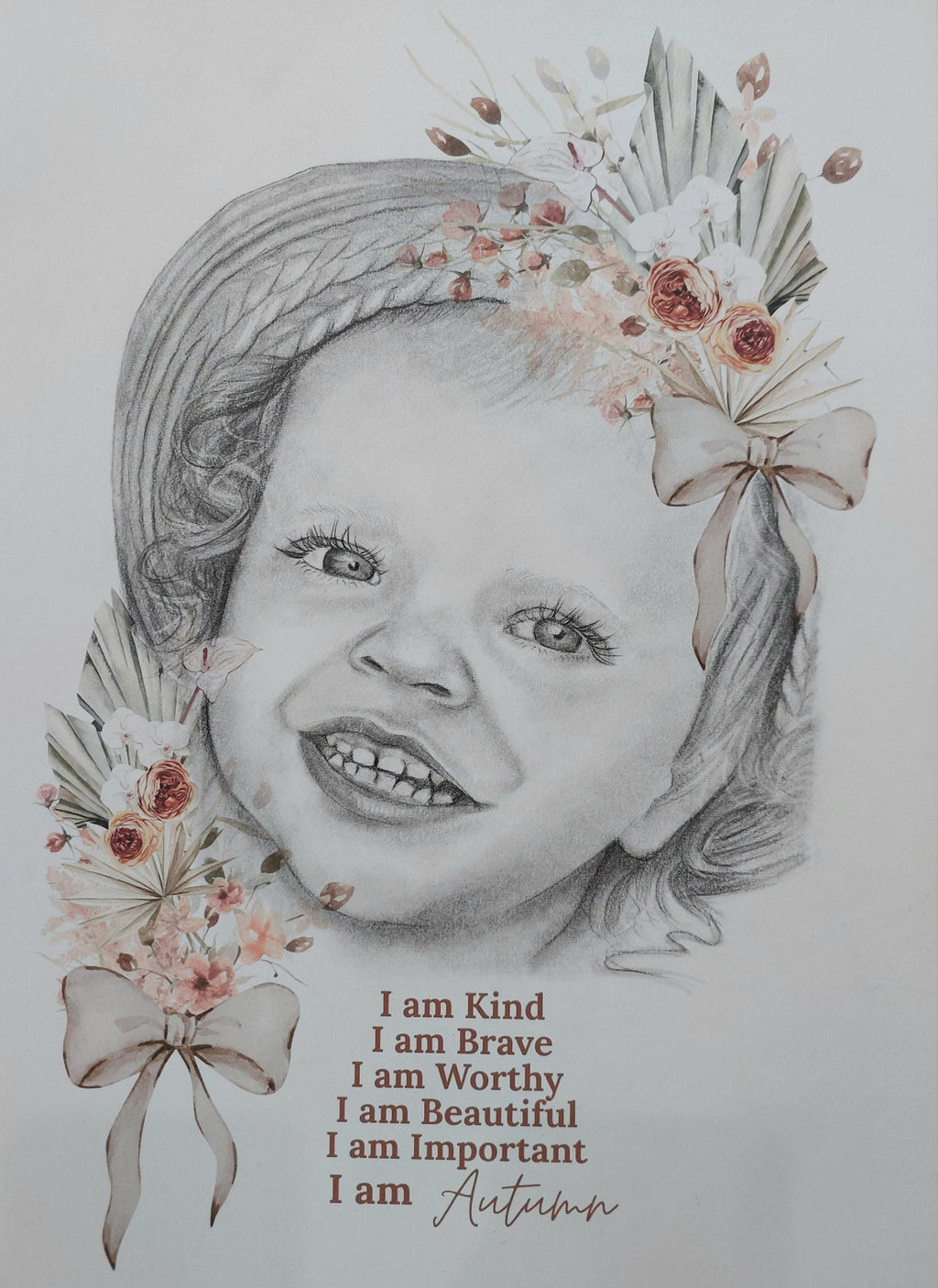 Custom Affirmation Art Keepsake A3 Print-Hand-drawn Portrait of Child/Baby